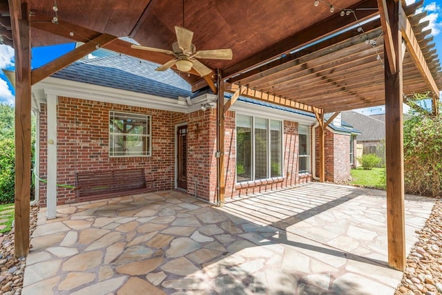 view of patio with a pergola and ceiling fan