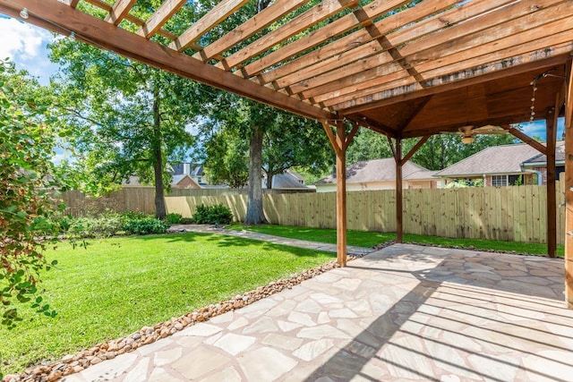 view of patio / terrace featuring a pergola and ceiling fan