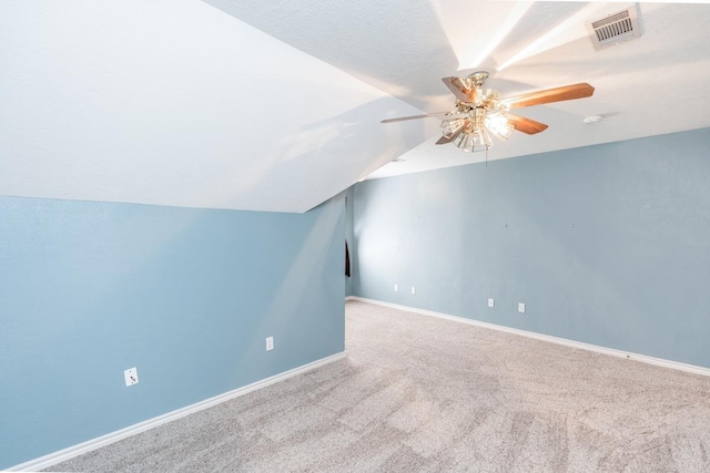 bonus room featuring carpet flooring, ceiling fan, and lofted ceiling