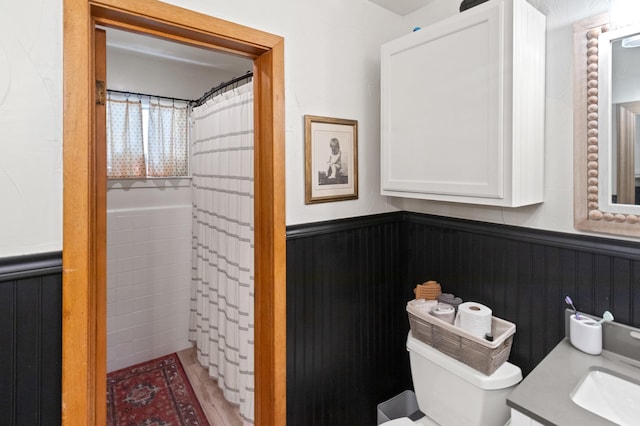 bathroom featuring vanity, toilet, and wood-type flooring