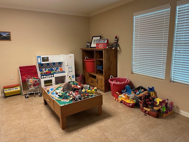 playroom with crown molding