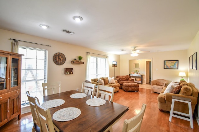 740 Randolph Cir, Beaumont, TX 77706 - dining area featuring a ceiling fan and light wood-style floors