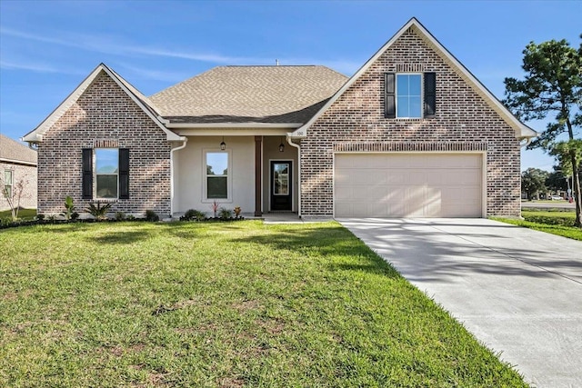 front of property with a front yard and a garage