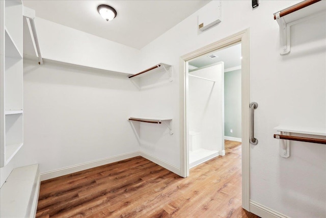 walk in closet with light wood-style flooring