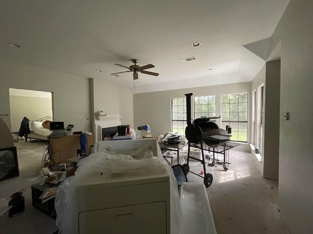 living room featuring ceiling fan