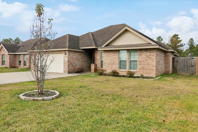 ranch-style house with a front lawn and a garage