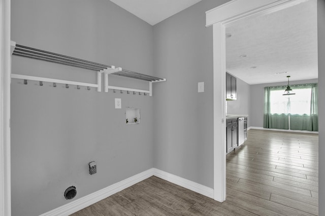 laundry room with hardwood / wood-style flooring and hookup for a washing machine