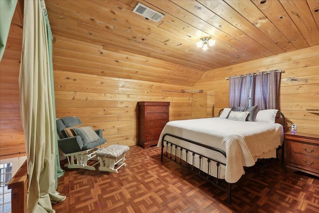 9570 Skeeter Dr, Orange, TX 77632 - bedroom with lofted ceiling, wood walls, and wood ceiling