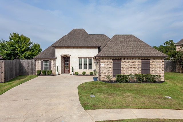 french country style house with a front yard