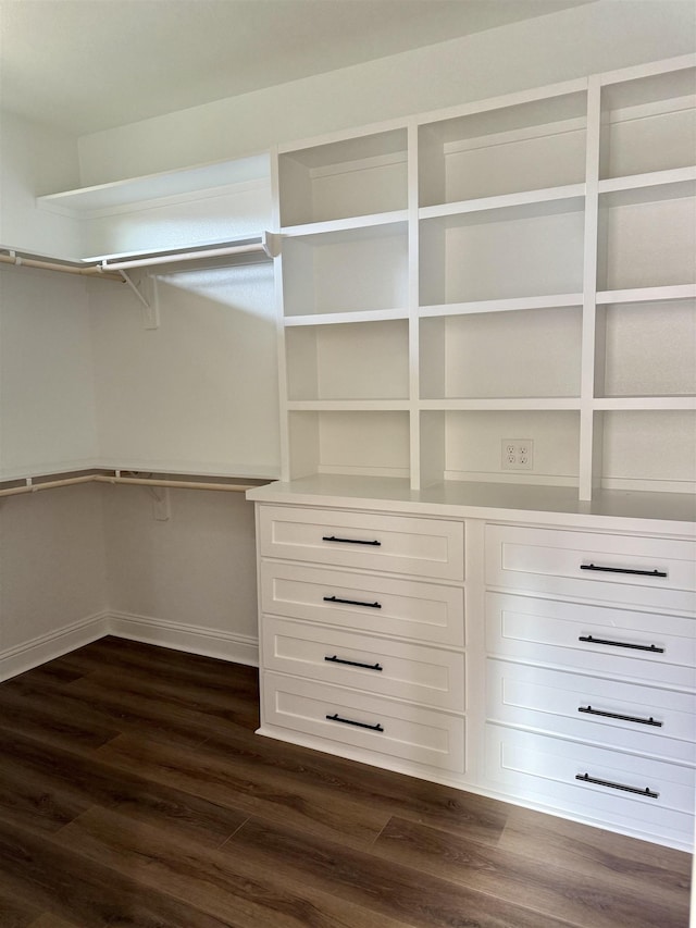 walk in closet featuring dark wood-style flooring