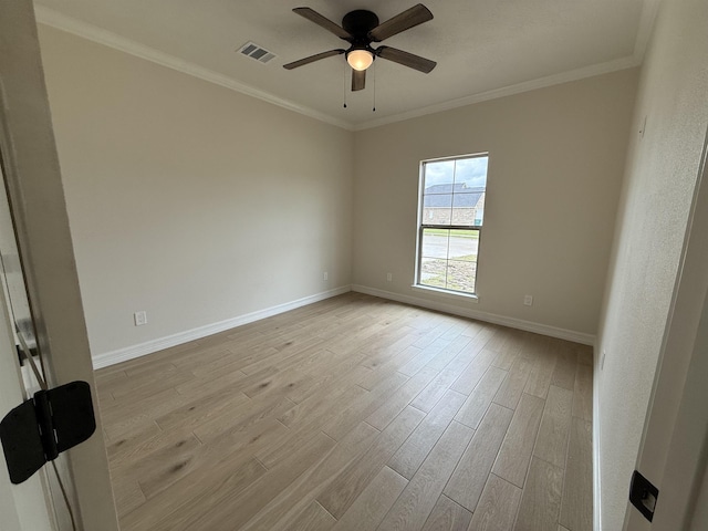 7735 Windcastle Dr, Beaumont, TX 77713 - unfurnished room with light wood-style flooring, a ceiling fan, and ornamental molding