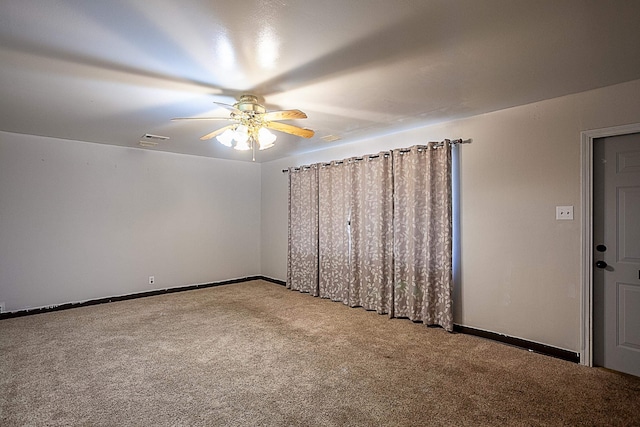 unfurnished bedroom with ceiling fan and carpet flooring