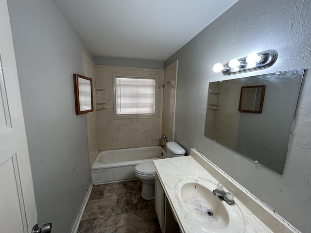 full bathroom with shower / bathing tub combination, vanity, and toilet