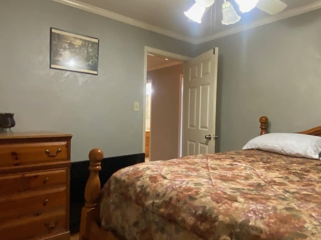  - bedroom with ornamental molding and ceiling fan