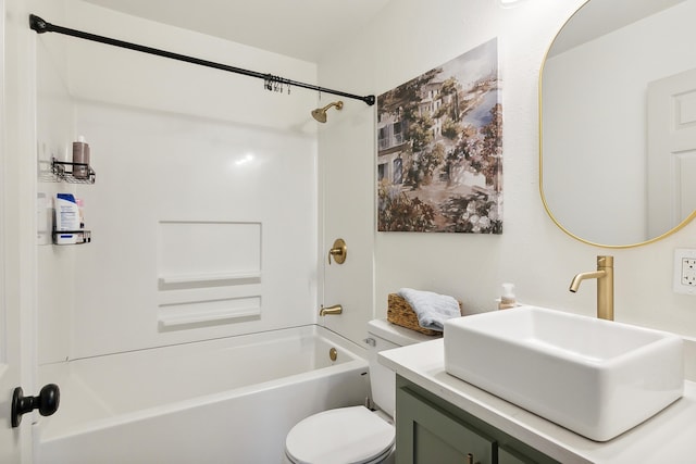 full bathroom featuring toilet, shower / bath combination, and vanity