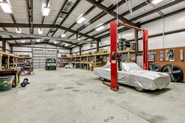 garage featuring a workshop area