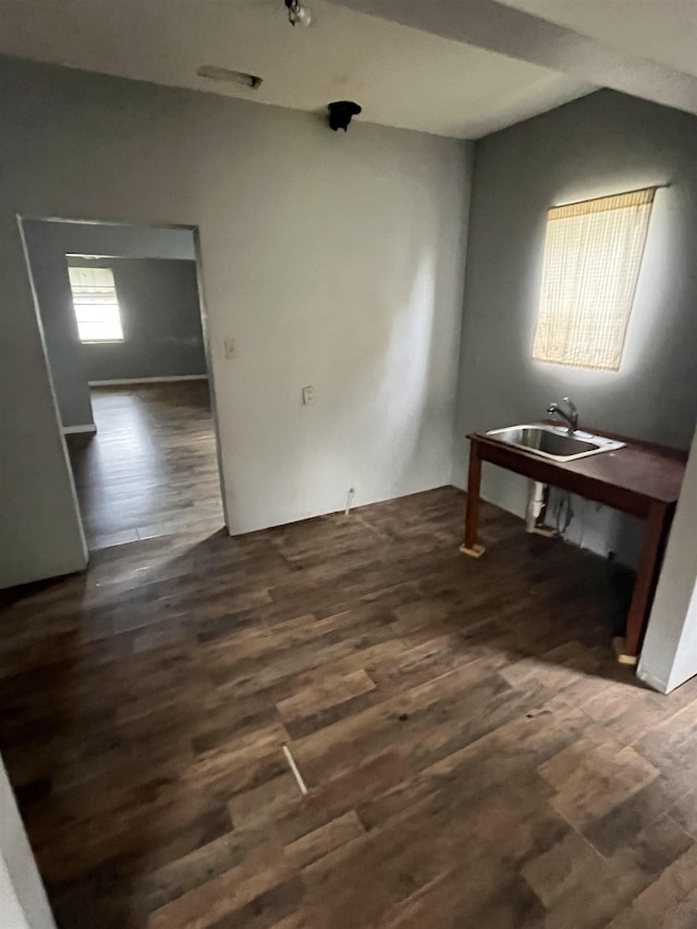 unfurnished room featuring dark wood-type flooring and sink