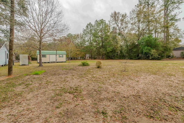 view of yard with a storage unit