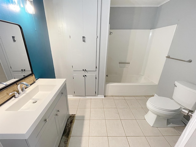 full bathroom with tile patterned flooring, vanity, shower / bath combination, and toilet