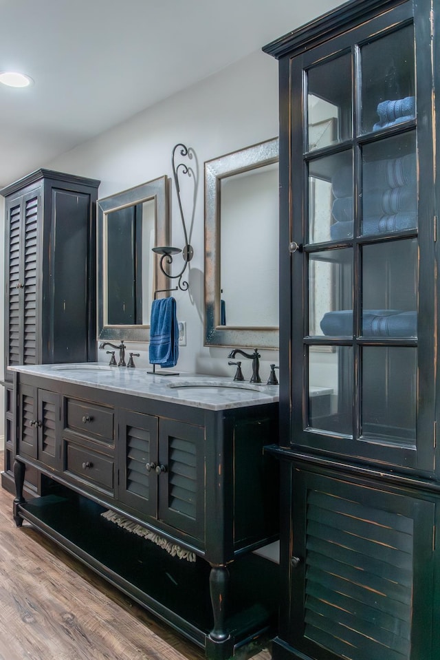 bathroom featuring vanity and wood-type flooring