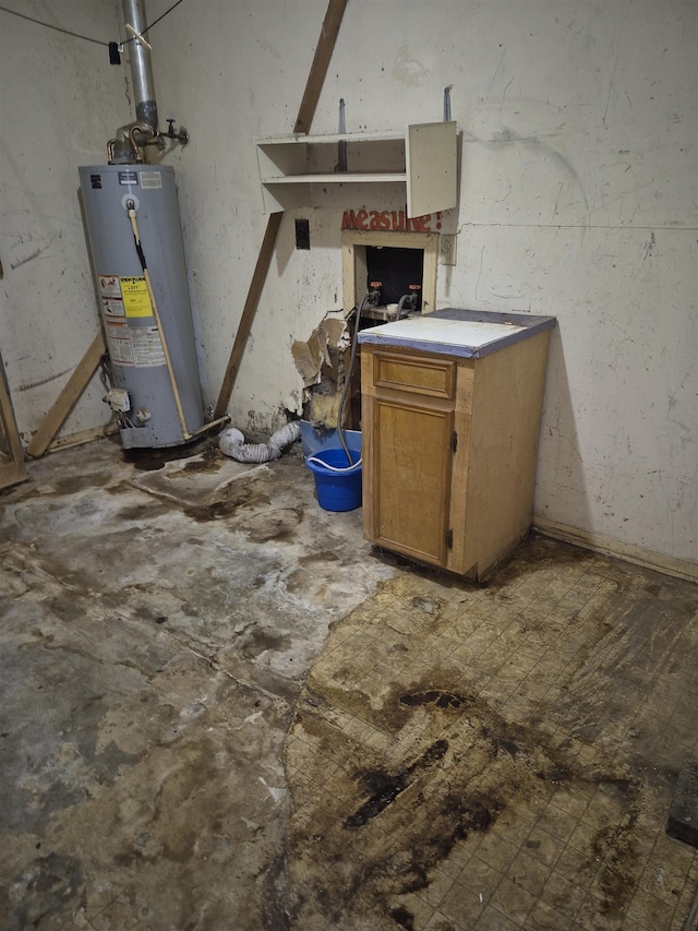 basement featuring water heater