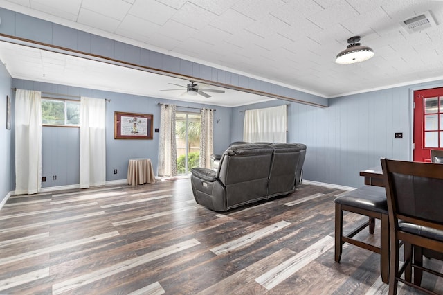 4300 Ferndale Dr, Port Arthur, TX 77642 - living area with ornamental molding, wood finished floors, and ceiling fan
