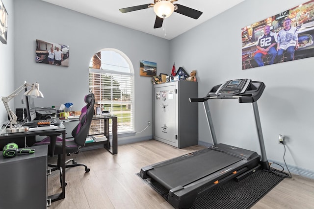 200 Skylark Ave, Bridge City, TX 77611 - exercise area featuring ceiling fan and wood finished floors