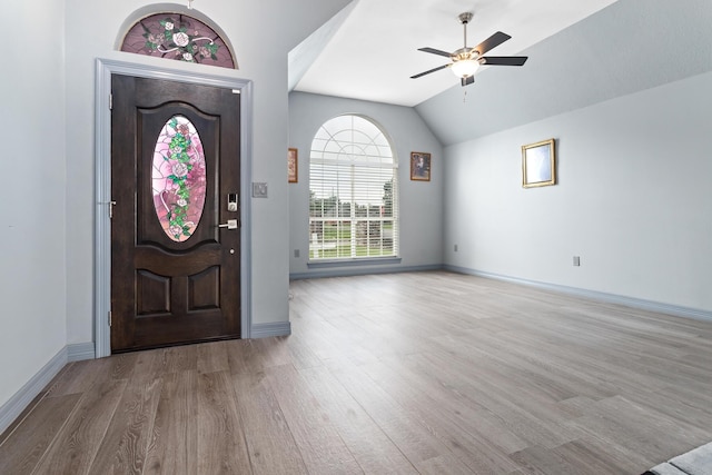 200 Skylark Ave, Bridge City, TX 77611 - entryway featuring wood finished floors, a ceiling fan, and lofted ceiling
