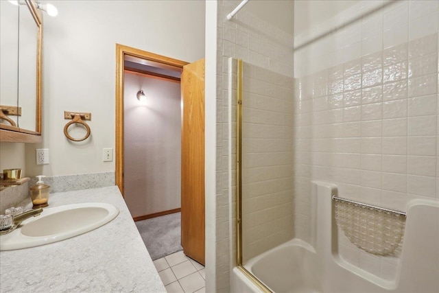 7385 Fannett Rd, Beaumont, TX 77705 - full bath with shower / bath combination with glass door, tile patterned floors, and vanity