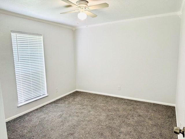 9130 Doty St, Beaumont, TX 77707 - carpeted spare room with ornamental molding, a ceiling fan, and baseboards