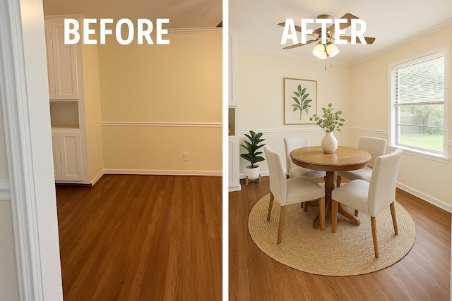 401 Camellia Ave, Orange, TX 77630 - dining space with wood finished floors, crown molding, and baseboards