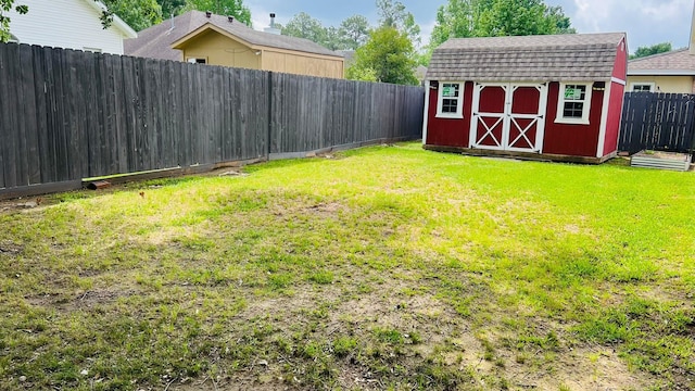 view of yard with a storage shed