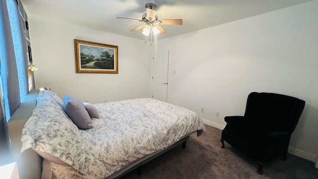 bedroom featuring ceiling fan and carpet floors