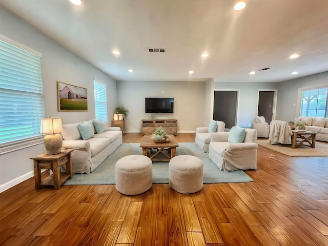 living room with a healthy amount of sunlight and light wood-type flooring