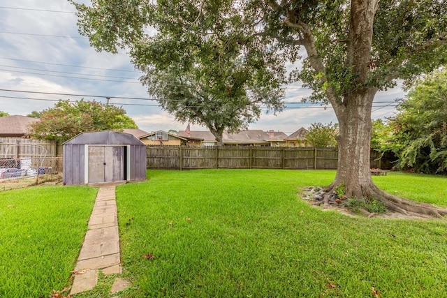 view of yard with a storage shed