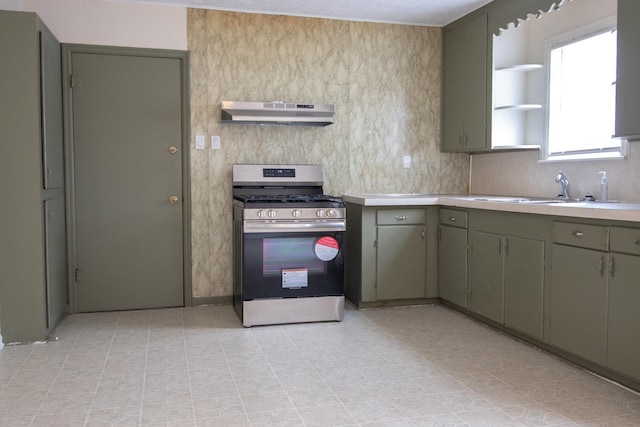 kitchen with stainless steel gas stove and sink