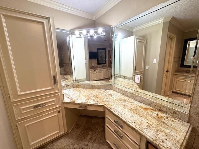 6845 Hialeah Dr, Beaumont, TX 77706 - bathroom featuring vanity and ornamental molding