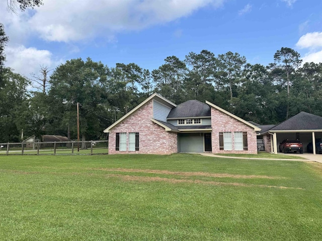 205 N Mayhaw Dr, Vidor, TX 77662 - view of side of home featuring brick siding, driveway, an attached carport, view of scattered trees, and a shingled roof