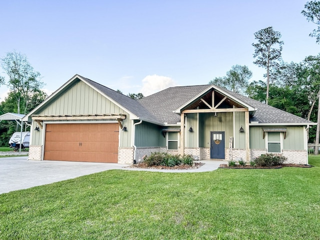 4885 Silver Leaf Dr, Orange, TX 77630 - craftsman inspired home featuring an attached garage, concrete driveway, brick siding, and a front lawn