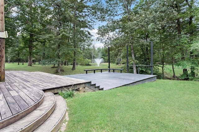 wooden deck featuring a lawn