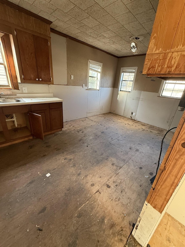 kitchen with crown molding and sink