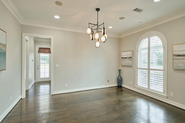 2250 Savannah Trce, Beaumont, TX 77706 - unfurnished room with crown molding, dark wood-type flooring, a chandelier, and recessed lighting