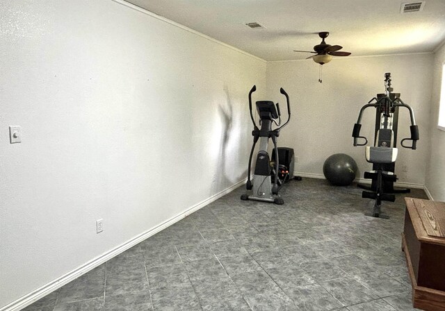 exercise area featuring ceiling fan