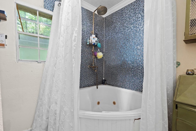 7775 River Rd, Beaumont, TX 77713 - bathroom featuring crown molding and a combined bath / shower with jetted tub