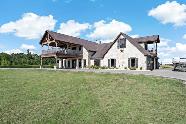 exterior space featuring a garage and a front lawn