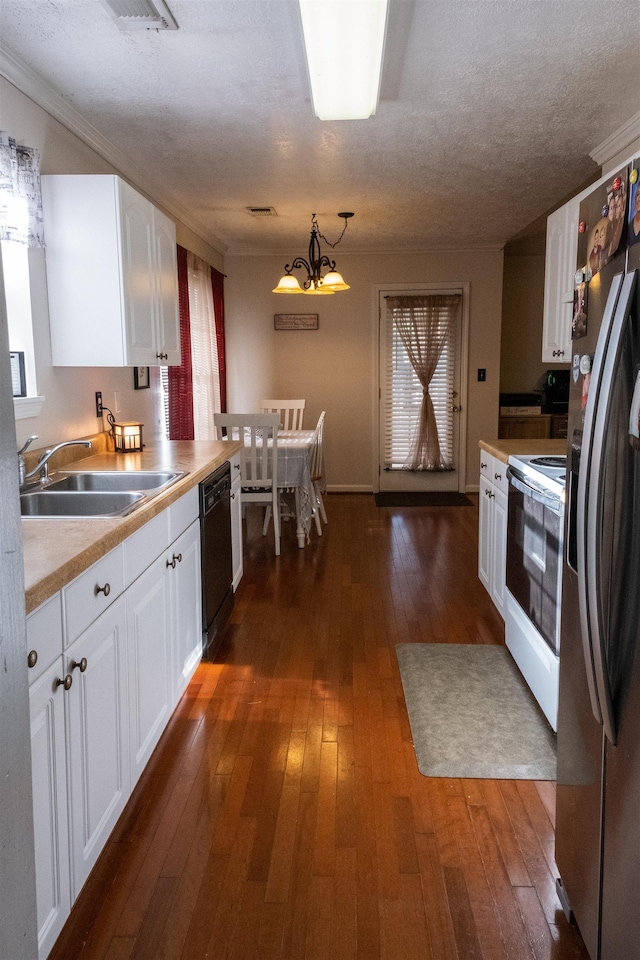 269 E Chance Rd, Lumberton, TX 77657 - kitchen with white range with electric stovetop, stainless steel fridge with ice dispenser, a sink, black dishwasher, and dark wood-style floors
