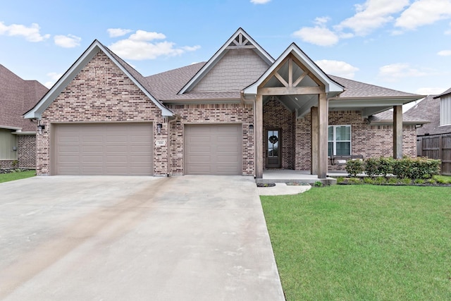 view of front of house featuring a front yard and a garage