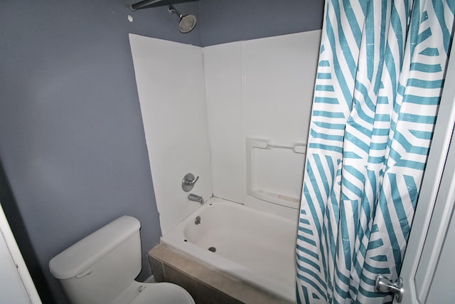 full bath with shower / bathtub combination with curtain and toilet