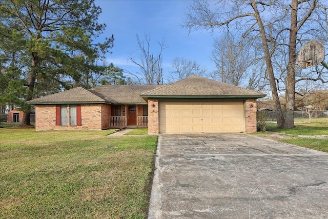 single story home featuring a garage and a front yard