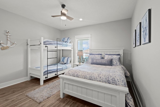 109 Ocean View Dr, Crystal Beach, TX 77650 - bedroom featuring recessed lighting, ceiling fan, wood finished floors, and baseboards